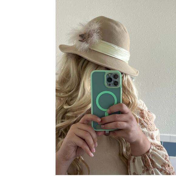 Doeskin Geo W Bollman & Co Felt Wool Hat Made in USA Vintage Beige Feather main image 6